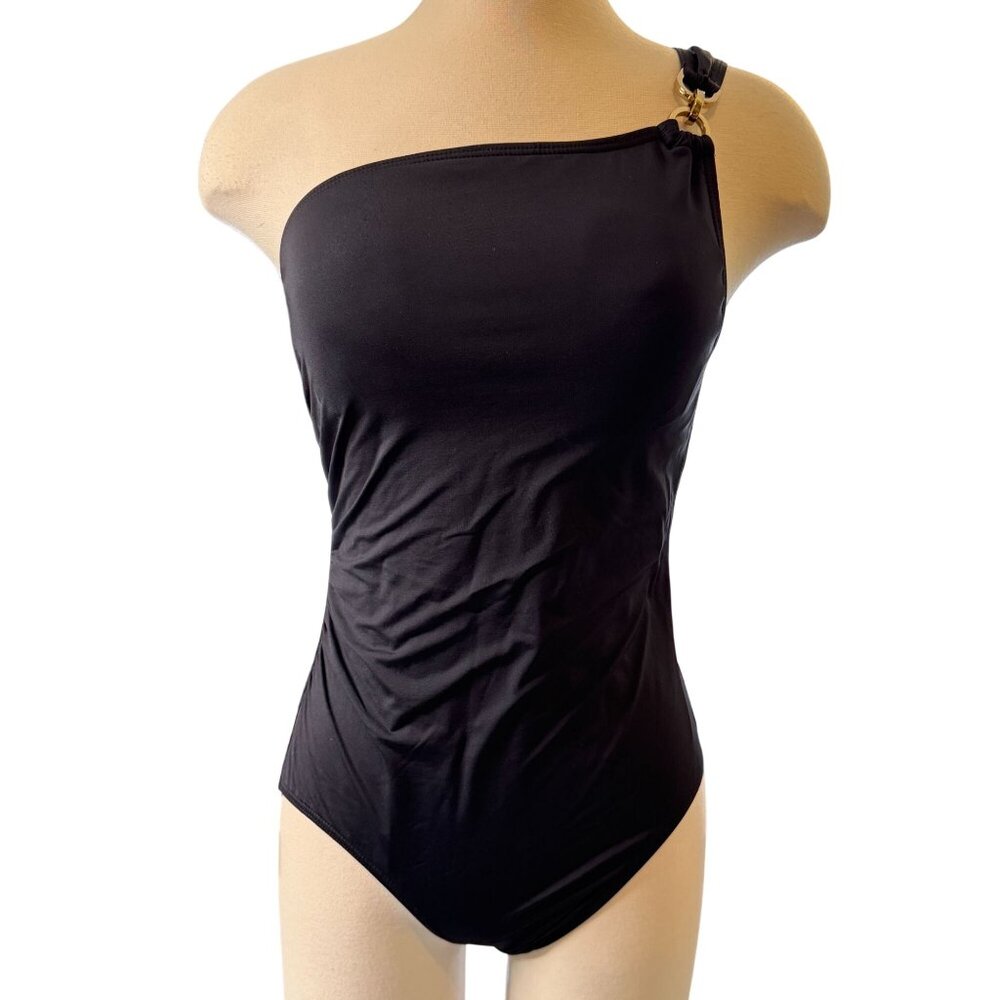 Michael Michael Kors black one‎ shoulder one piece swimsuit size 12 black cruise